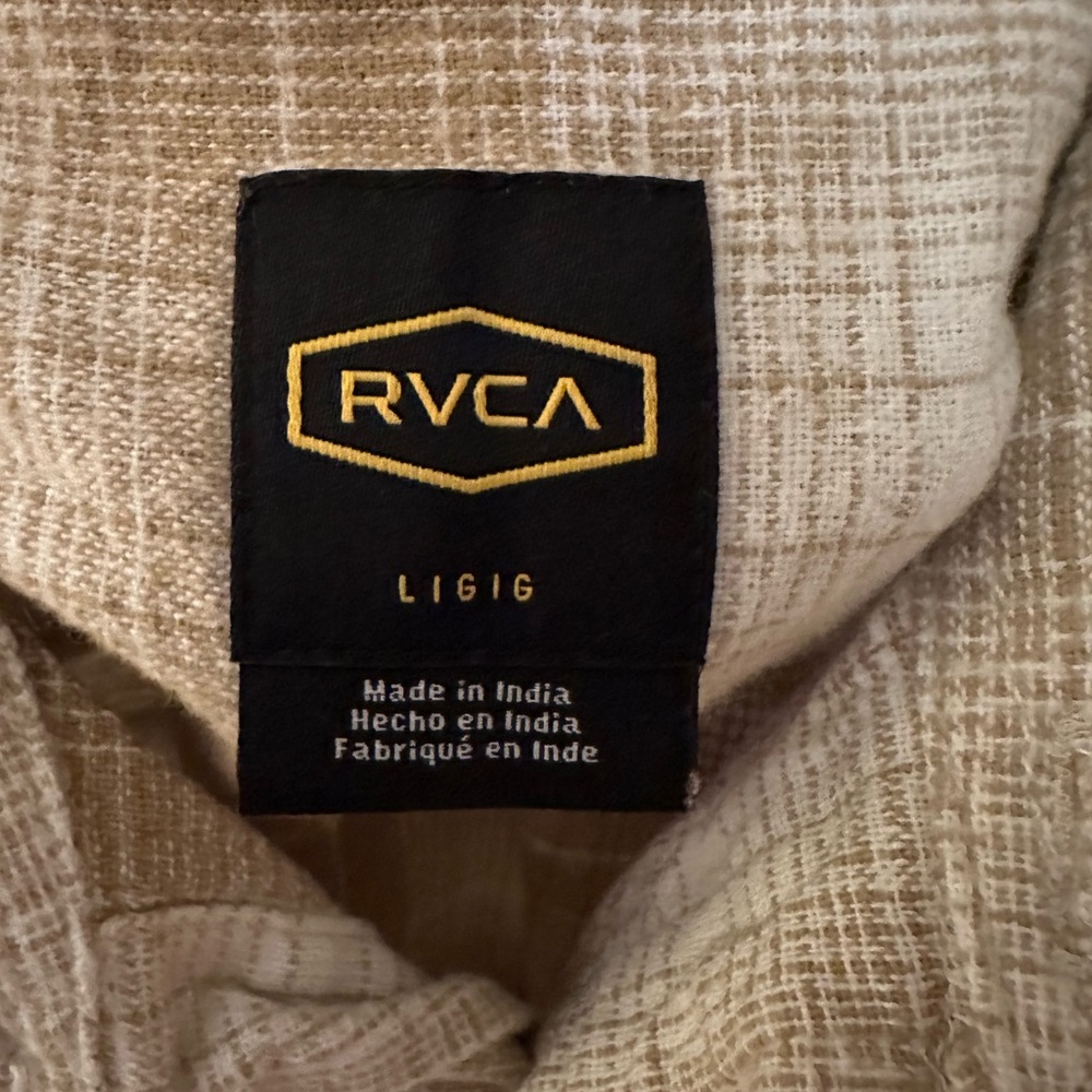 RVCA Men’s Cream and White Plaid Button-Down Shirt